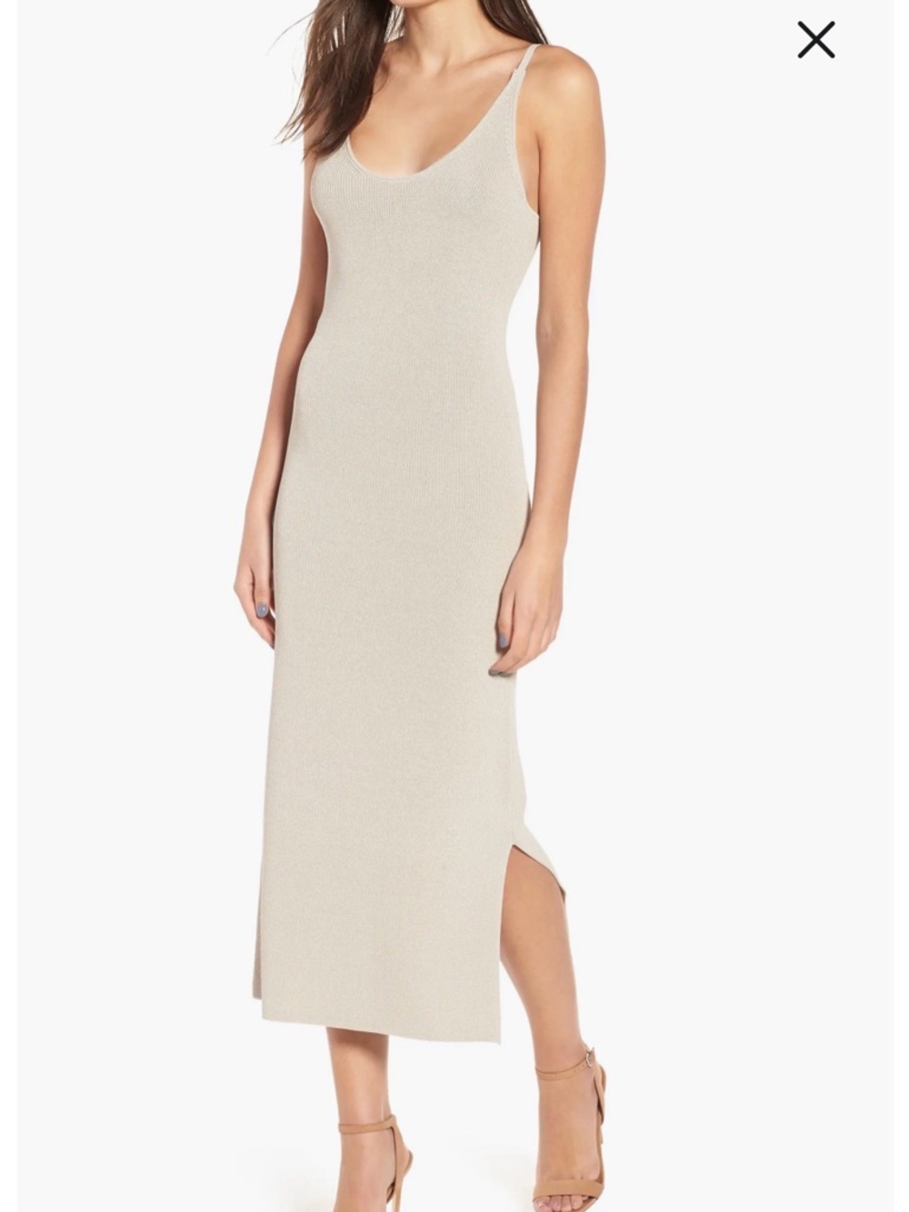 Leith Neutral Ribbed Tank Midi Dress